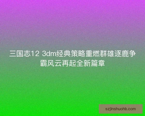 三国志12 3dm经典策略重燃群雄逐鹿争霸风云再起全新篇章